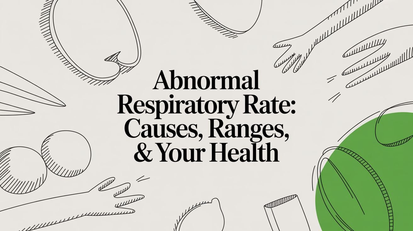 Hero banner for an article titled 'Abnormal Respiratory Rate: Causes, Ranges, & Your Health' with abstract medical doodles in beige and green tones.