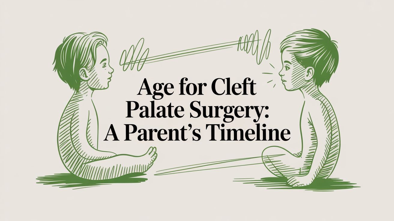 Illustration of two children facing each other with the article title about the age for cleft palate surgery
