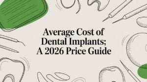 average-cost-of-dental-implants-dental-guide - Pain and Sleep Center | Charlotte, NC Headline: 'Average Cost of Dental Implants; A 2026 Price Guide' with dental tools surrounding.