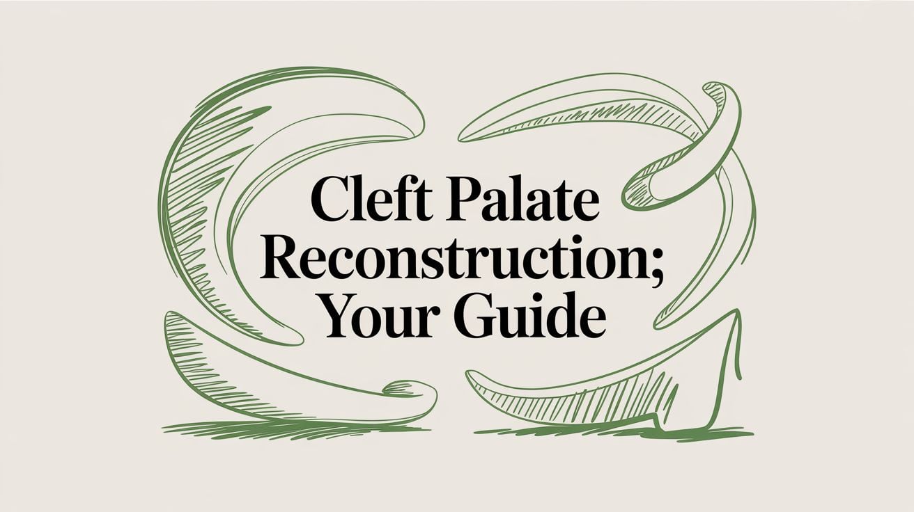 Decorative cover with hand-drawn green swirls framing the title 'Cleft Palate Reconstruction; Your Guide' on a beige background.