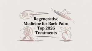 regenerative-medicine-for-back-pain-back-treatment - Pain and Sleep Center | Charlotte, NC Title card: 'Regenerative Medicine for Back Pain: Top 2026 Treatments' with abstract, sketchy drawings around the text