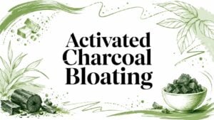 Banner showing a bowl and chunks of activated charcoal with green botanical drawings and the text 'Activated Charcoal Blating'.