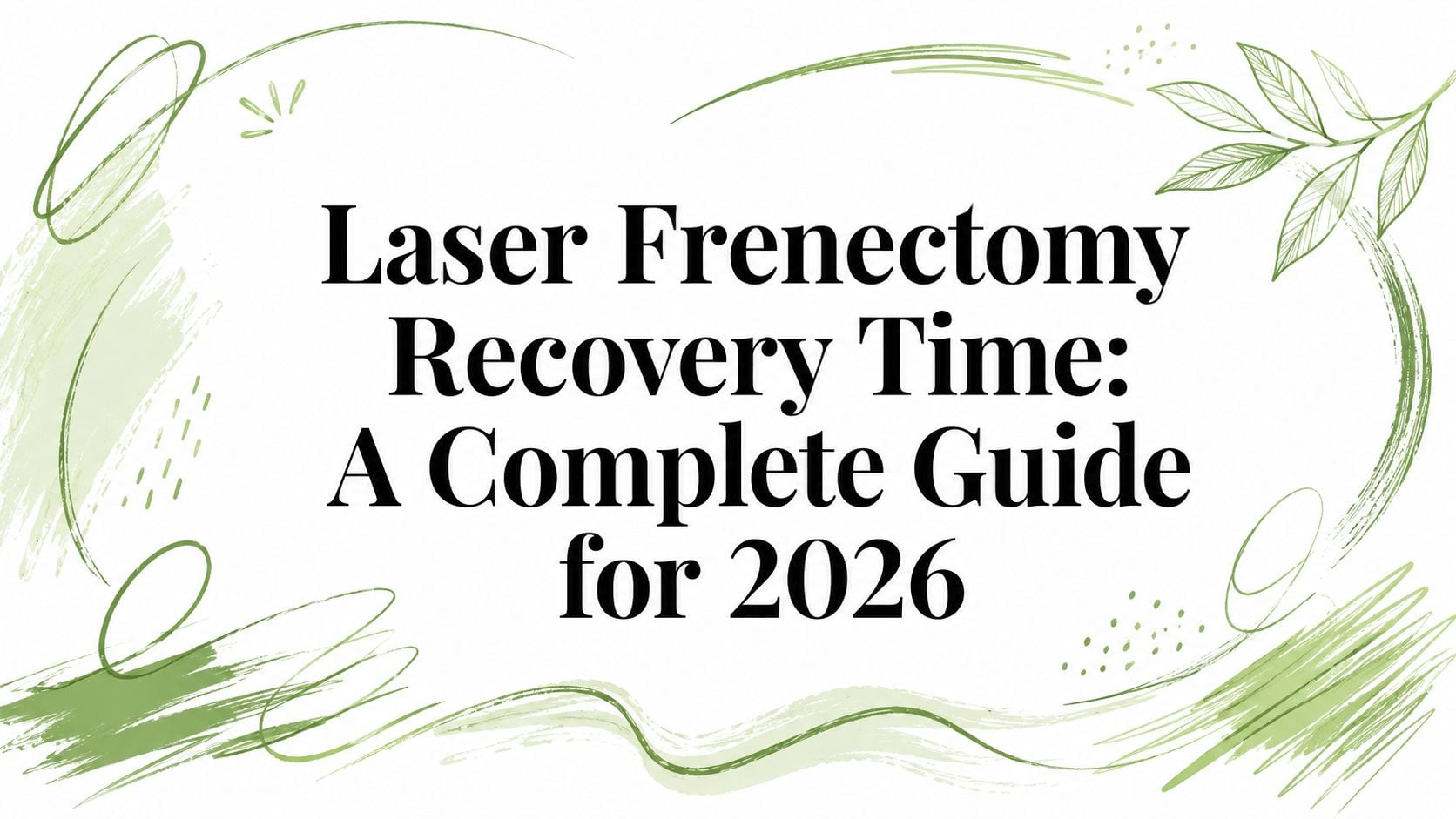 Header banner with green brush strokes and leaves, showing the title: 'Laser Frenectomy Recovery Time: A Complete Guide for 2026'