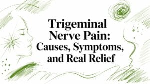 Overview title: Trigeminal Nerve Pain—Causes, Symptoms, and Real Relief with green abstract art.