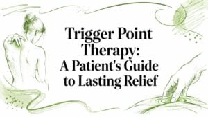 Illustration of a person’s back being pressed by a hand, with the title 'Trigger Point Therapy: A Patient’s Guide to Lasting Relief'.