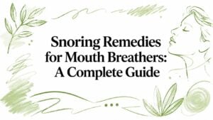 snoring-remedies-for-mouth-breathers-sleeping-woman - Pain and Sleep Center | Charlotte, NC Decorative green botanical header framing the article title: 'Snoring Remedies for Mouth Breathers: A Complete Guide'.